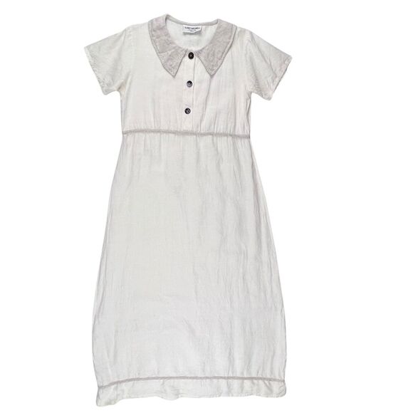 Vintage Alywear Dress Small Cottagecore Linen Maxi Button Front Peter Pan Collar - Picture 13 of 14